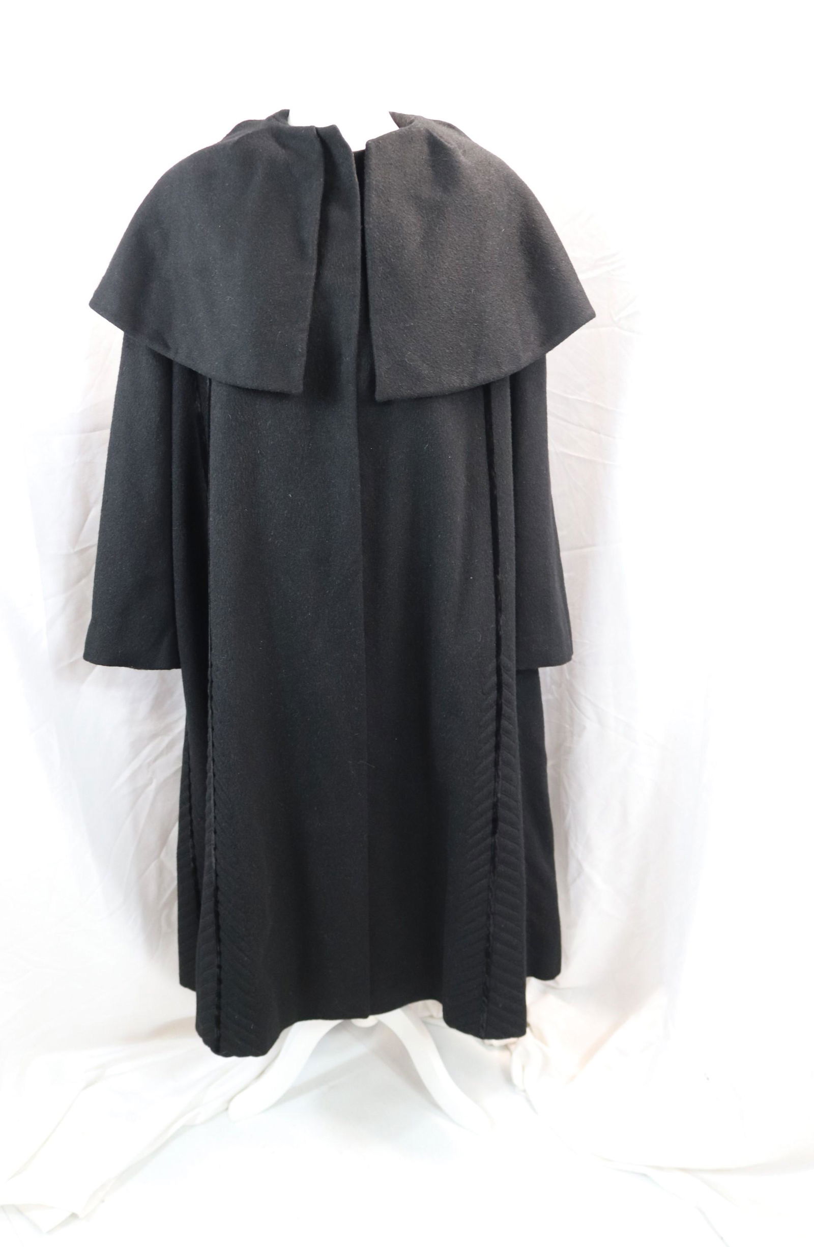 Vintage 1950's Lilli Ann trapunto Black Wool Princess Coat: approx. 52 bust, 64 waist, stunning, good condition, see photo's