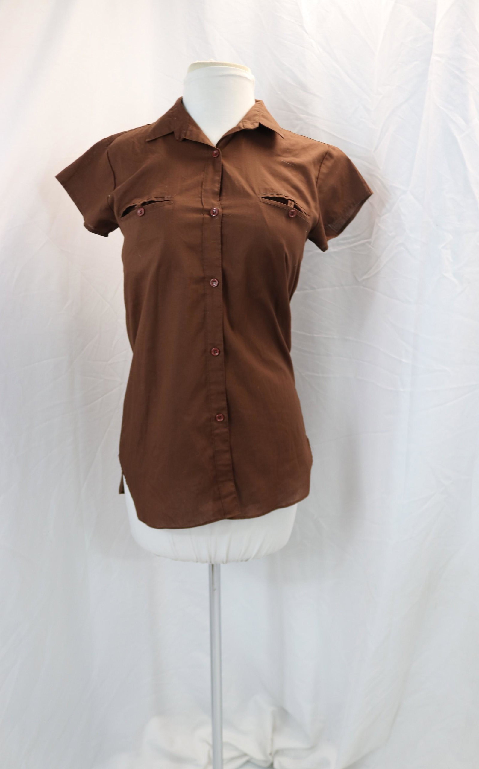 Vintage 1970's Aubergine Brown Cotton Blend Blouse (1 of 5)