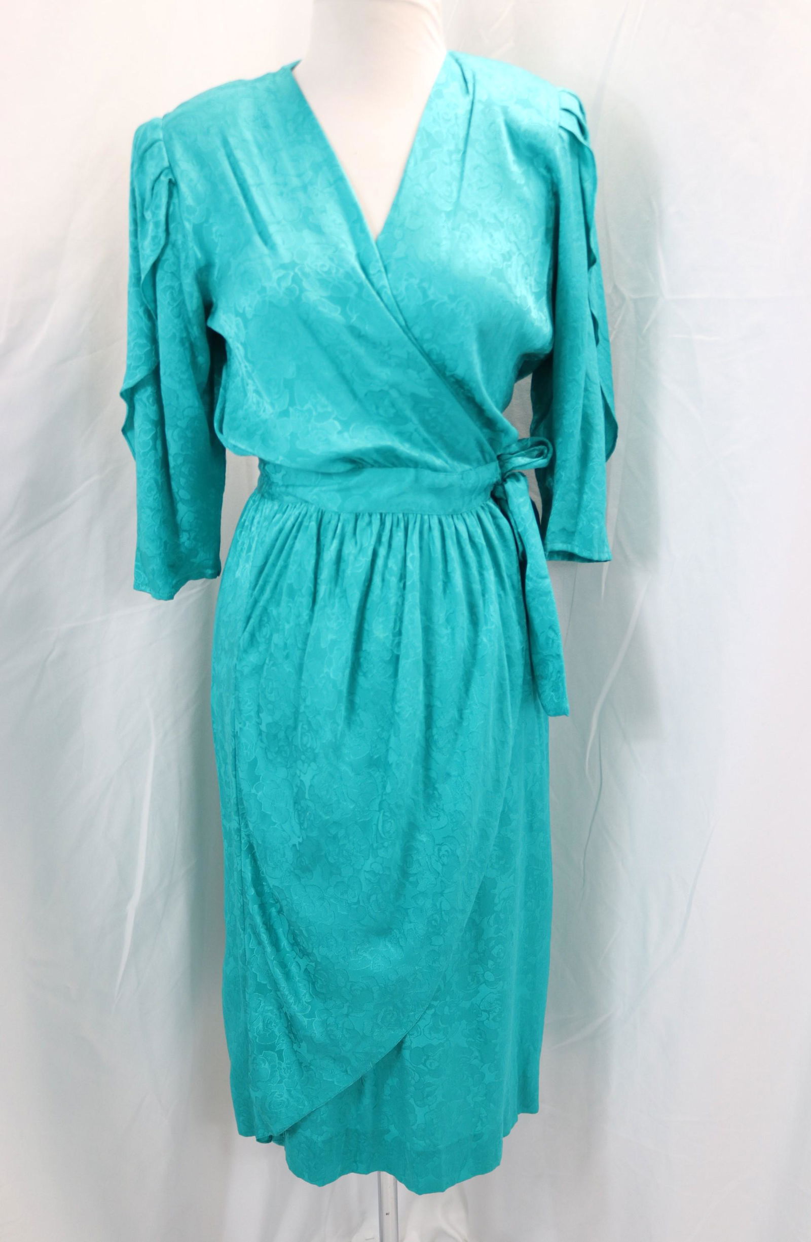 vintage 1980's silk studio green rose print silk wrap dress (1 of 11)