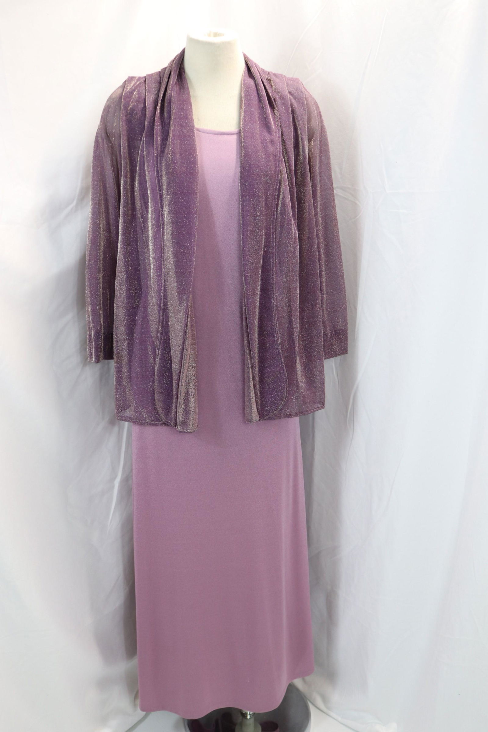 vintage 1970's purple poly. Maxi dress with metallic thread jacket (1 of 11)