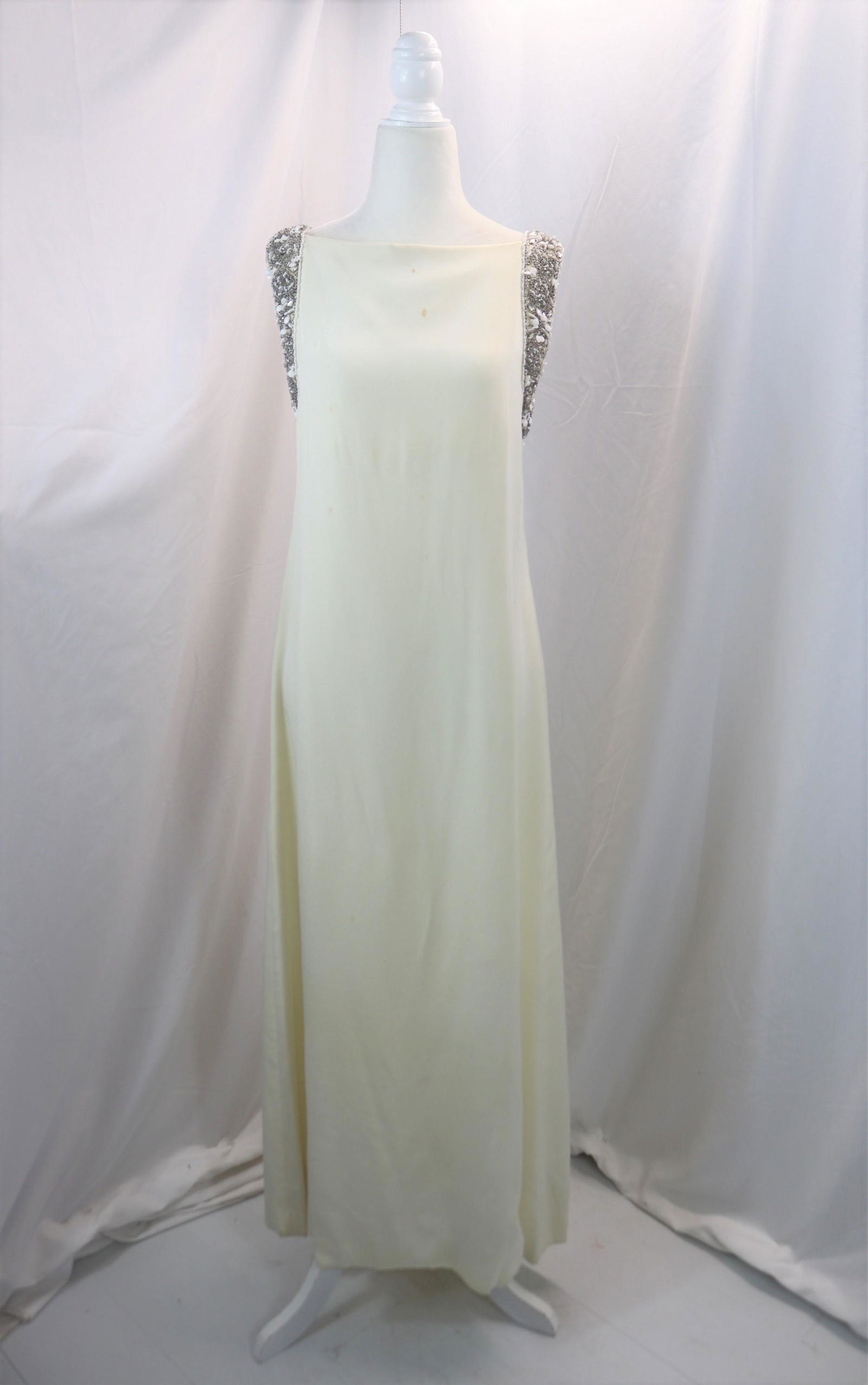 vintage 1960's Malcom Starr for Miss Bergdorf white silk & beaded gown (1 of 14)