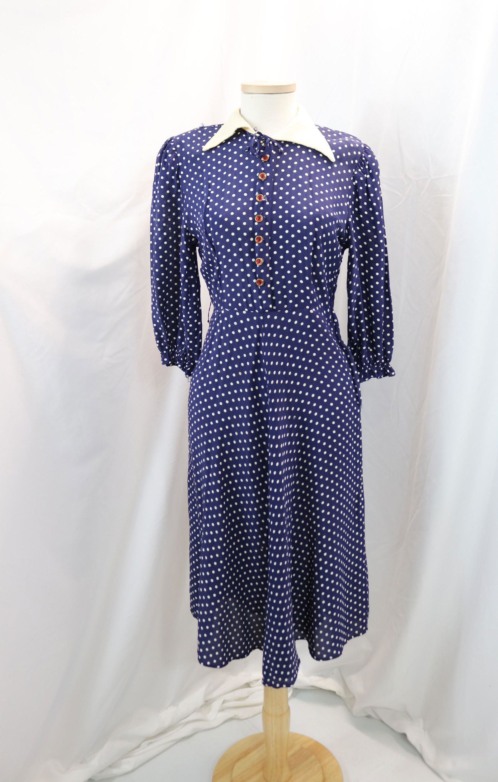 vintage 1940's navy polka dot rayon dress by HoneyLane from Sears & Roebuck (1 of 8)