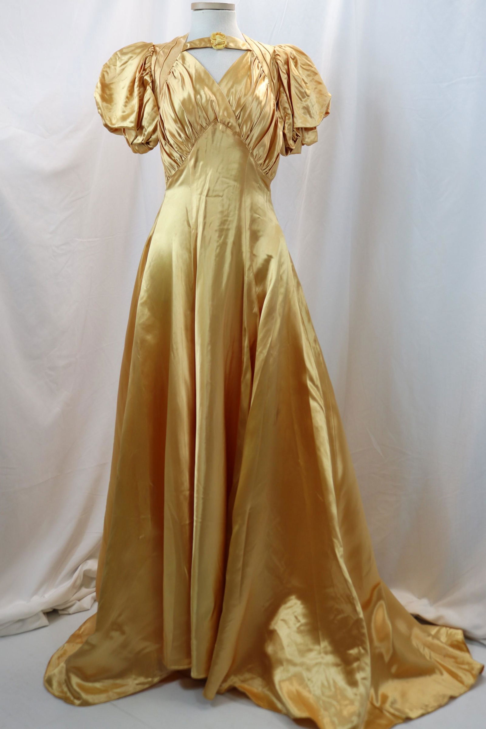 vintage 1940's gold satin wedding dress gown (1 of 13)