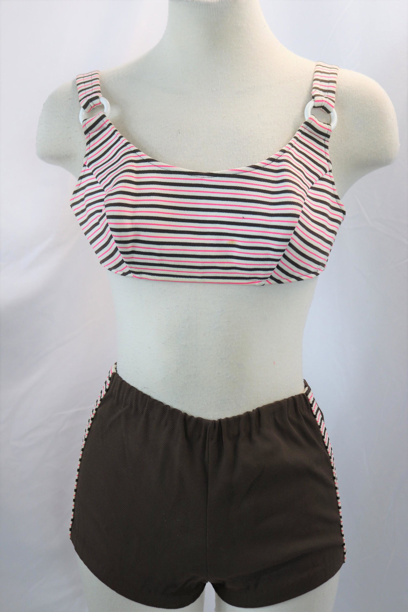 vintage 1960's brown & stripe bikini: approx. 34 bust, 26 waist, in good condition, see photos