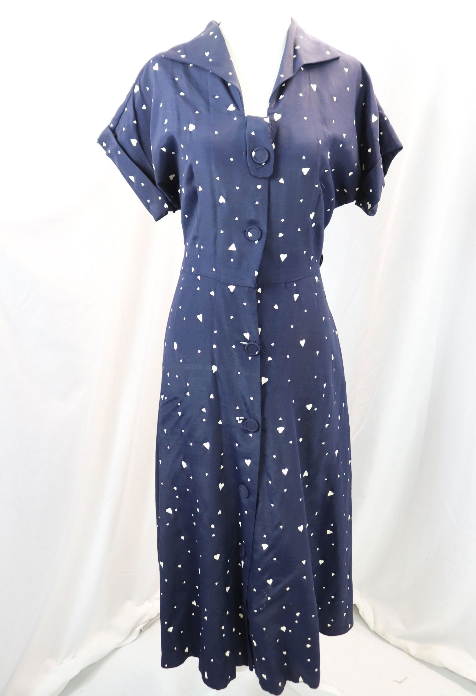 vintage 1950's navy blue painted heart shirt waist dress (1 of 9)