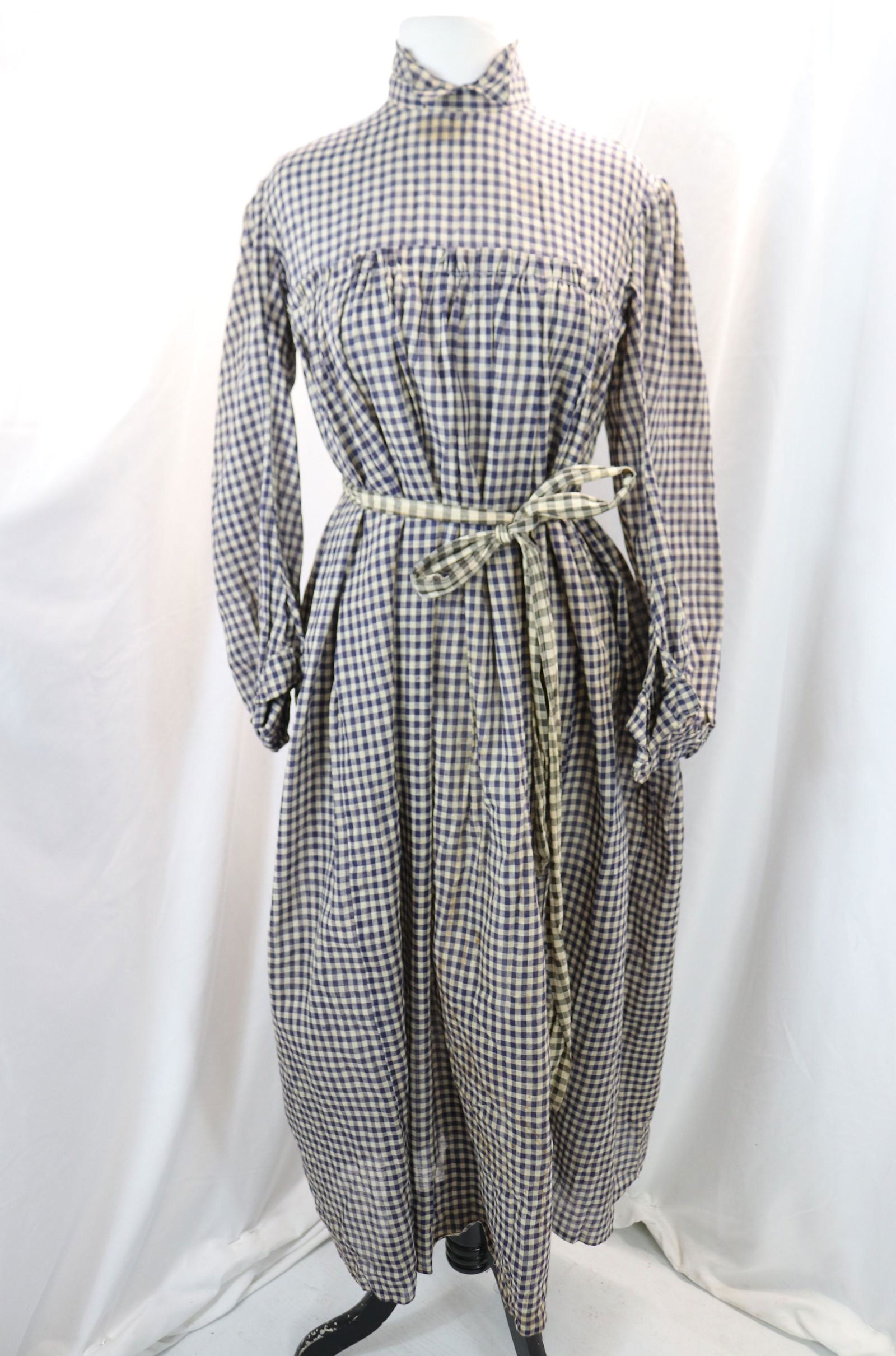 antique 1890's blue & white gingham handmade day dress (1 of 10)