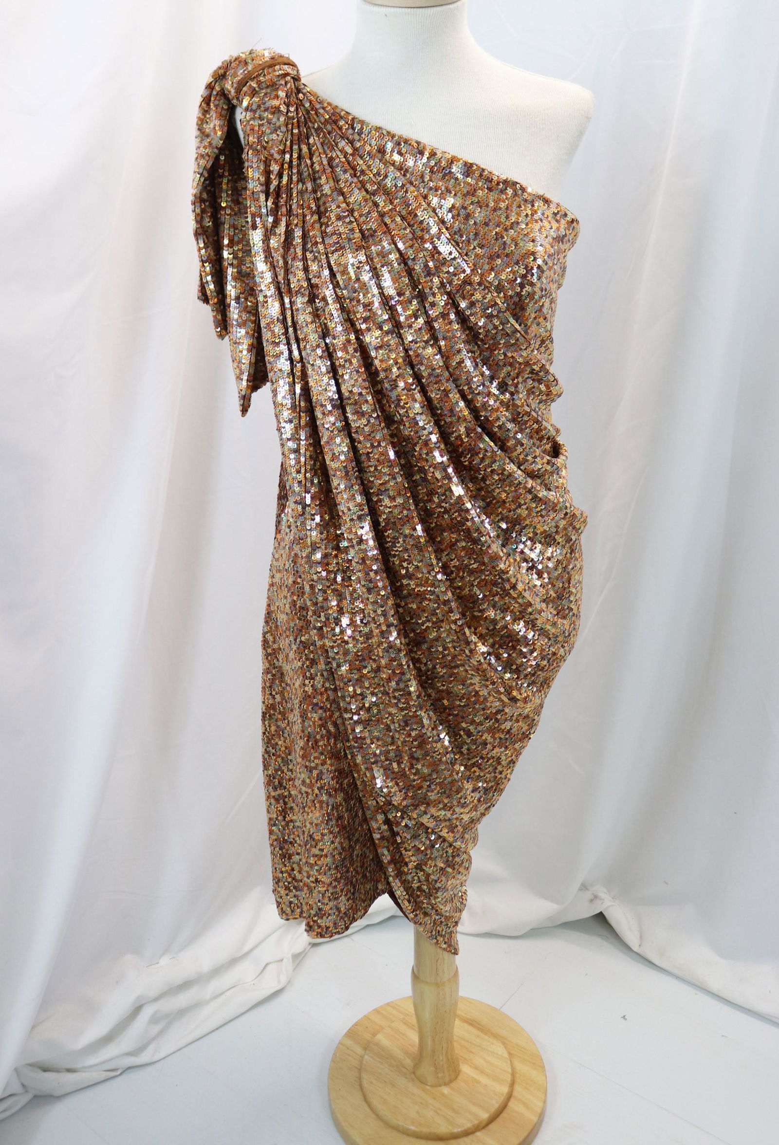 designer Lorena Sarbu copper one shoulder fully sequined cocktail dress (1 of 7)