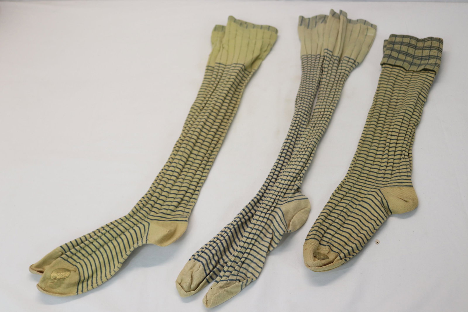 Lot of 3 Pair Victorian Blue & White Stripped Socks, Old Store Stock (1 of 11)