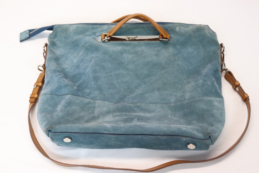 Vintage Bimba & Lola Large Blue Suede Shoulder Bag (1 of 9)