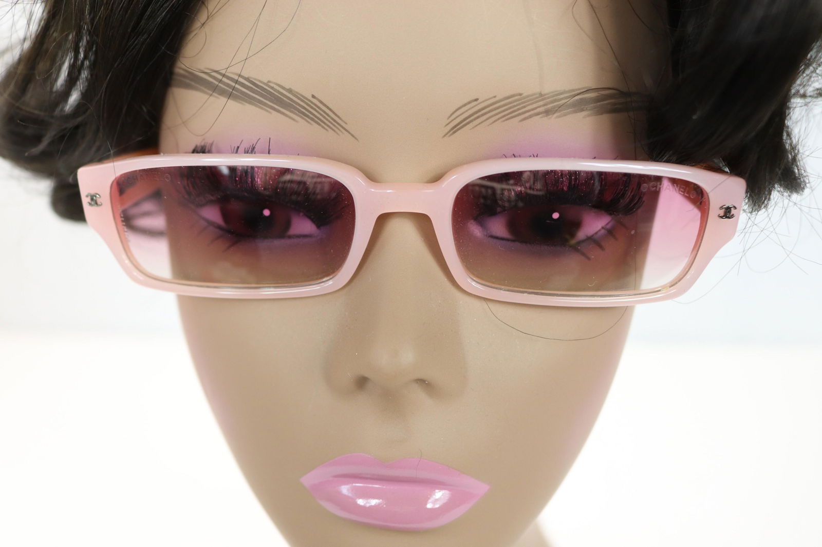 Vintage Chanel Pink Rhinestone Rose Colored Glasses: with original case, see photo's, approx. 5 inches between arms