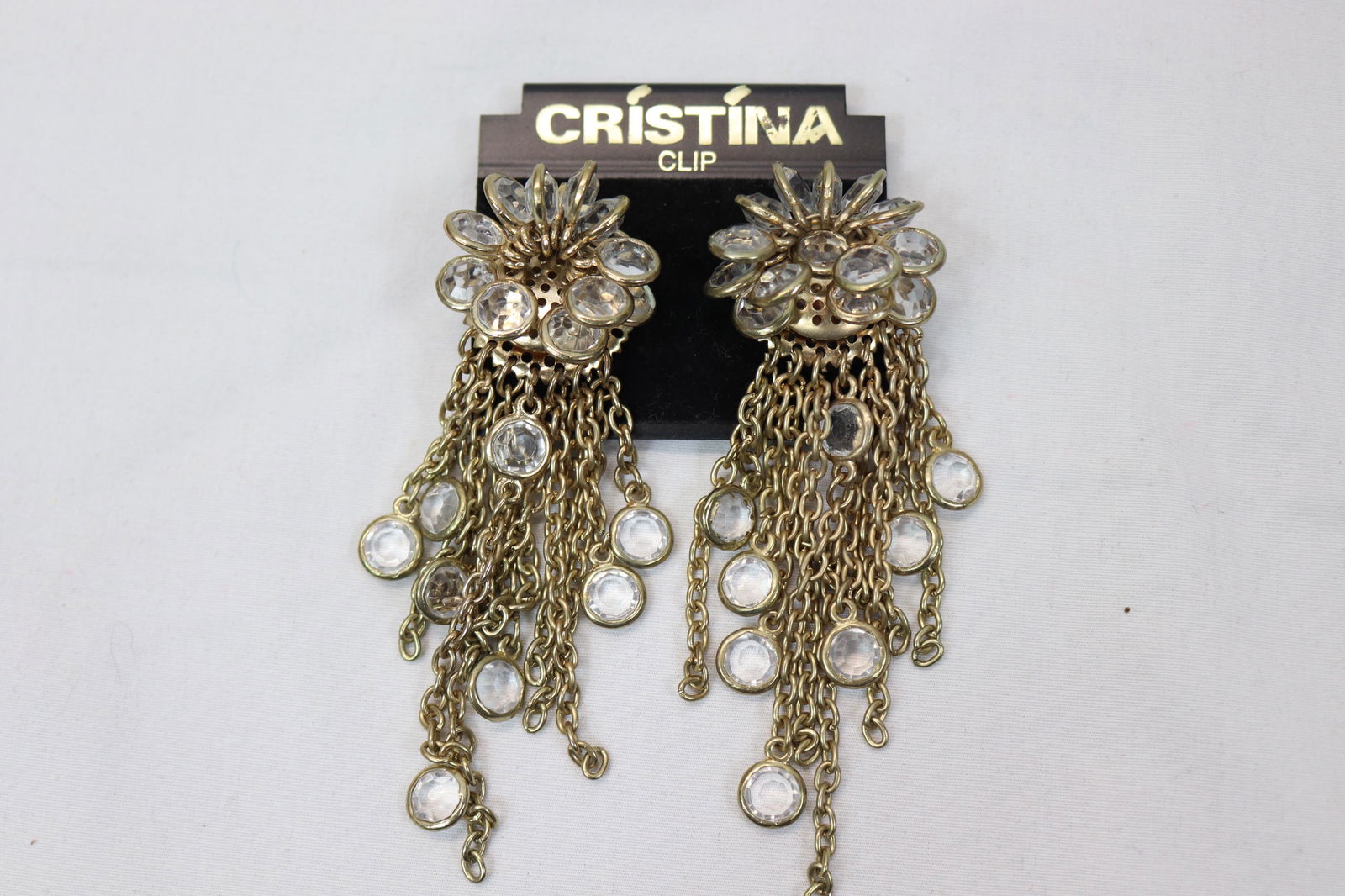 Vintage Cristina Chain Link & Crystal Dangle Earrings (1 of 3)