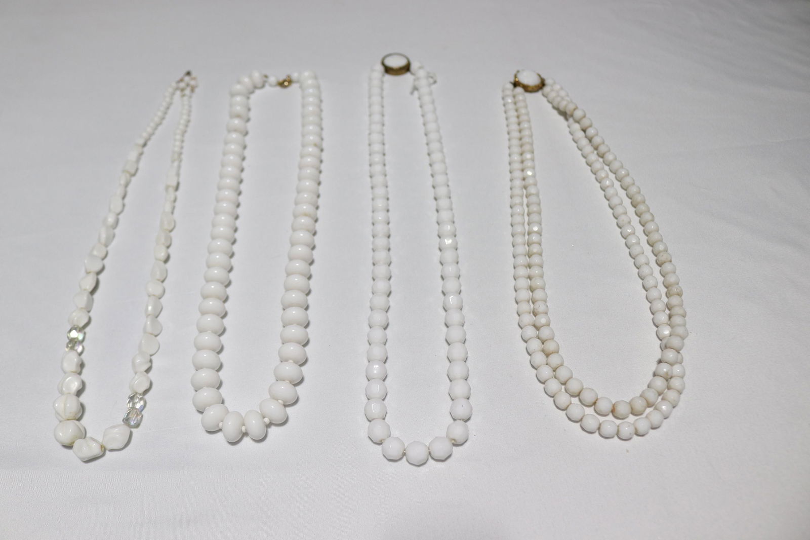 Lot of 4 Vintage 1950's White Milk Glass Beaded Necklaces (1 of 3)