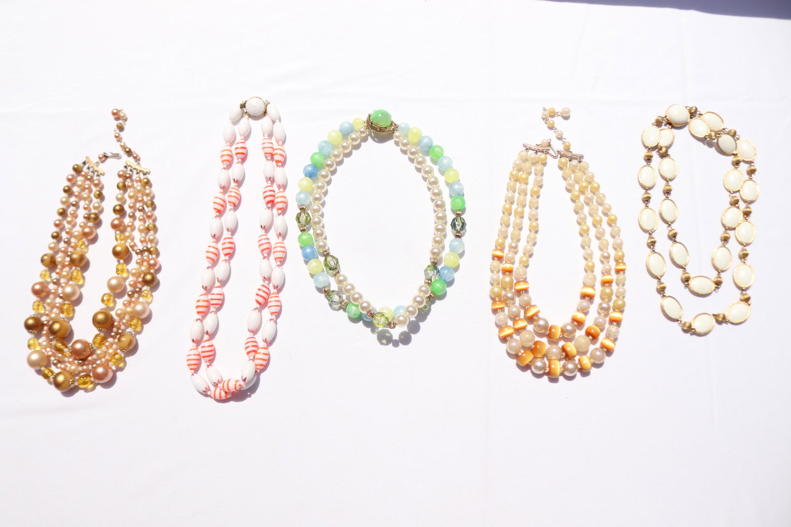 Lot of 5 Vintage 1950's Multi Strand Necklaces, Coro, Japan, Hong Kong, & Other: see photo's