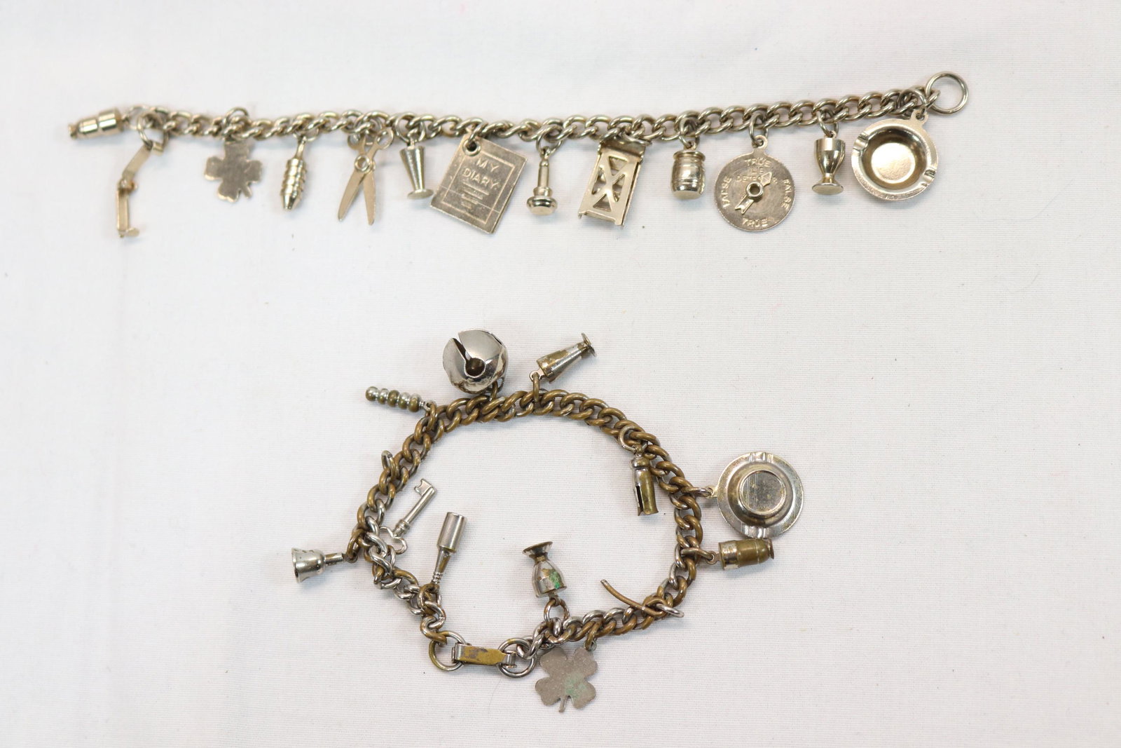Lot of 2 Vintage Charm Bracelets with Lots of the same Charms: see photo's