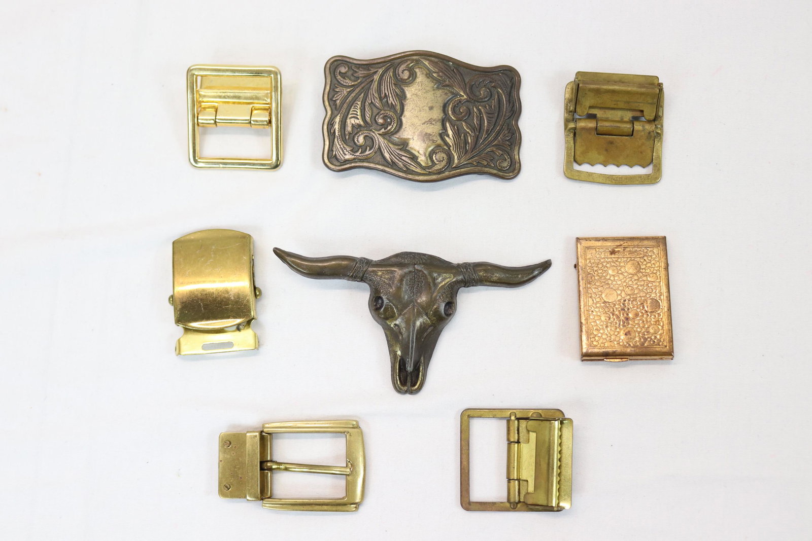 Lot of 8 Vintage Men's Belt Buckles, Bull, Brass, Italy & More: see photo's
