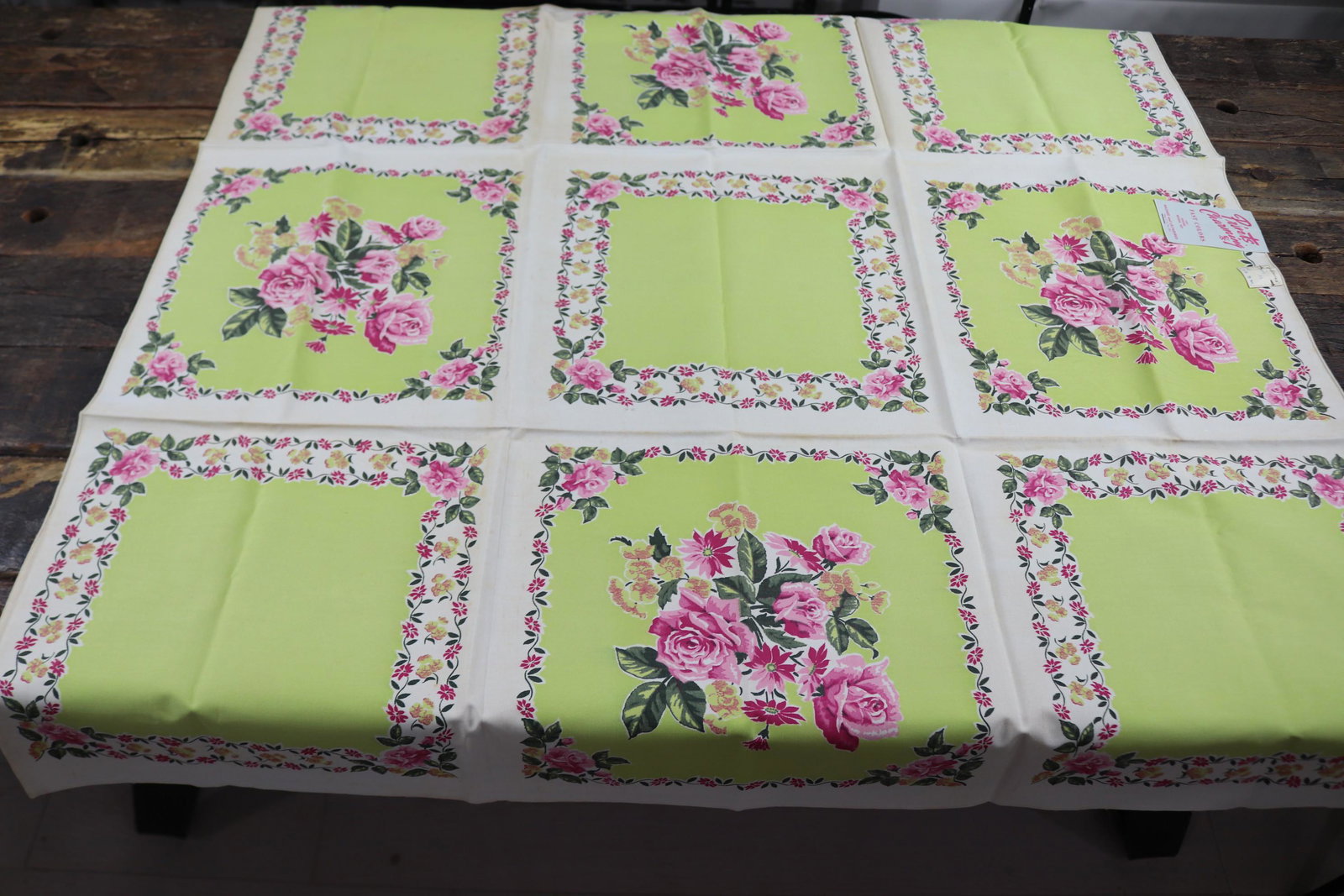 Vintage Old Store Stock Prints Charming Color Fast Prints Floral 9 Square Kitchen Tablecloth (1 of 7)