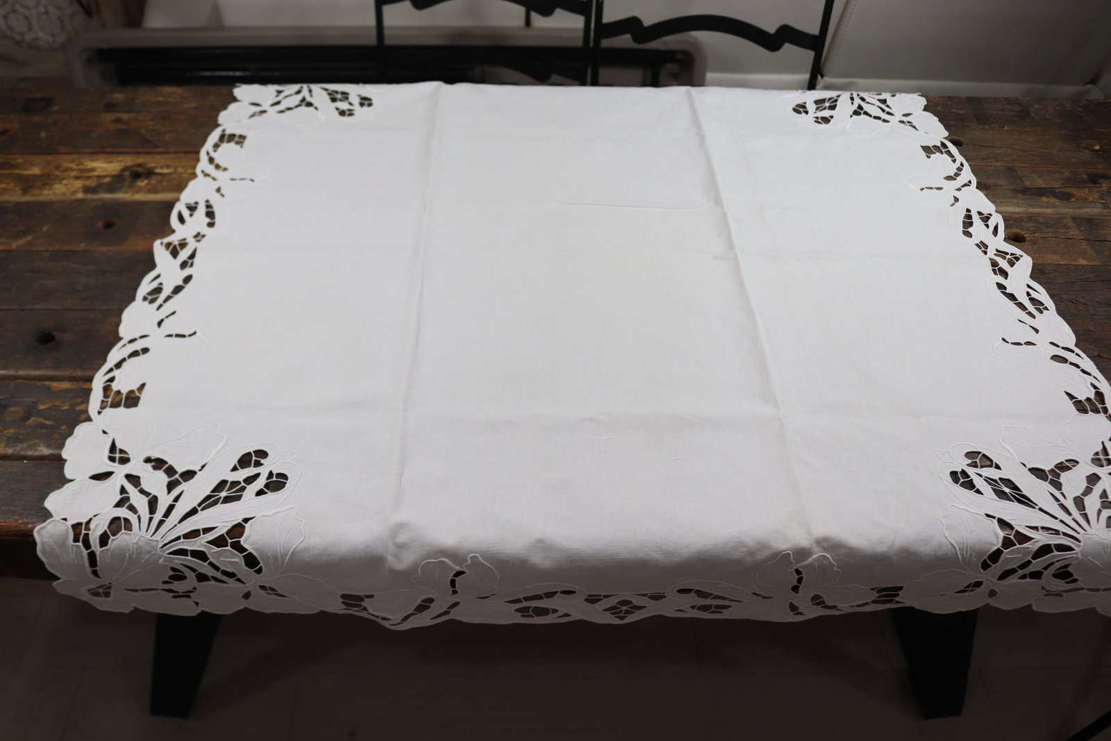 Vintage White Cut Work & Embroidered Tablecloth (1 of 4)