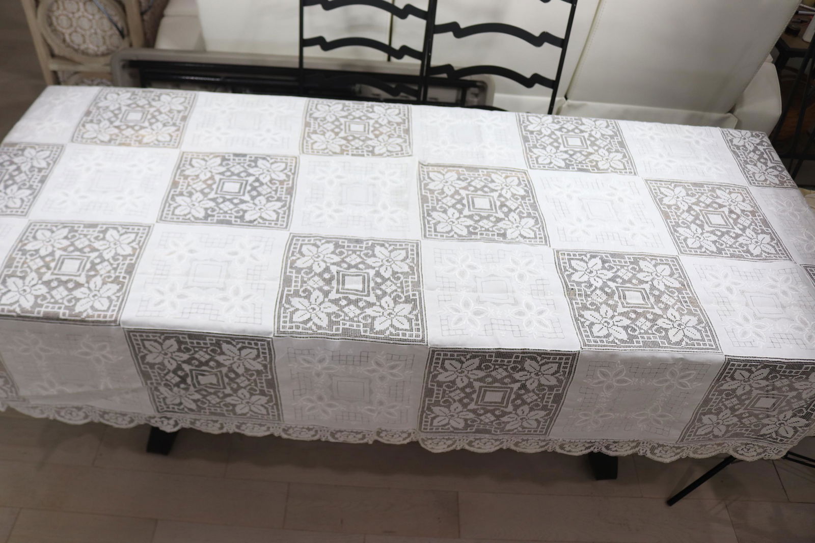 Antique Mixed Lace Large Tablecloth (1 of 7)