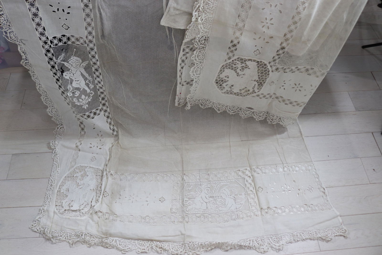 Antique Mixed Lace Curtain Panels with Cherubs, Knights & Knight on Horse (1 of 20)