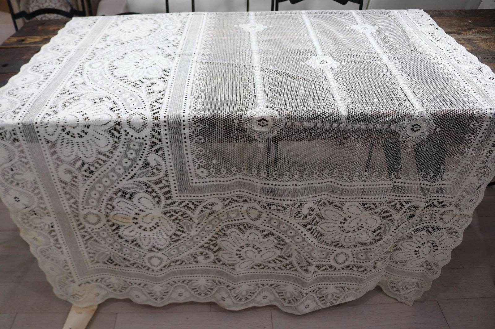 Vintage Old Store Stock Needle Lace Curtain Panel Yardage (1 of 9)
