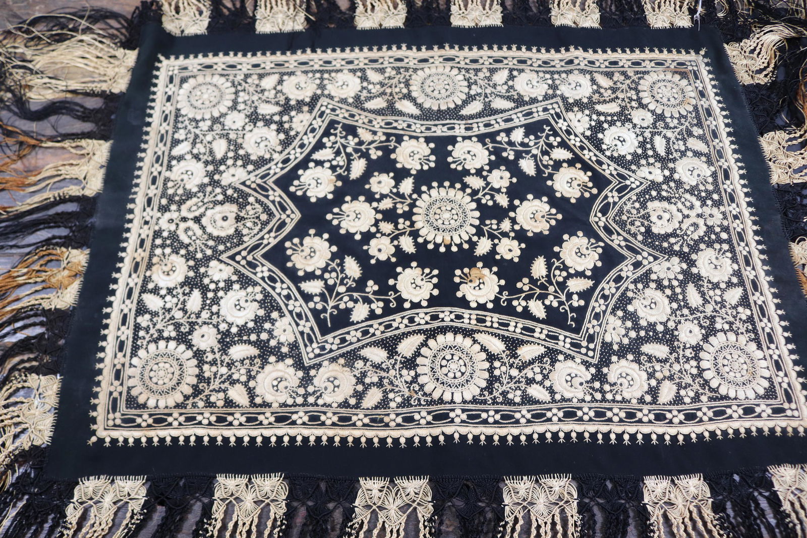 Fabulous Early Antique Hand Embroidered Silk Table Topper (1 of 9)