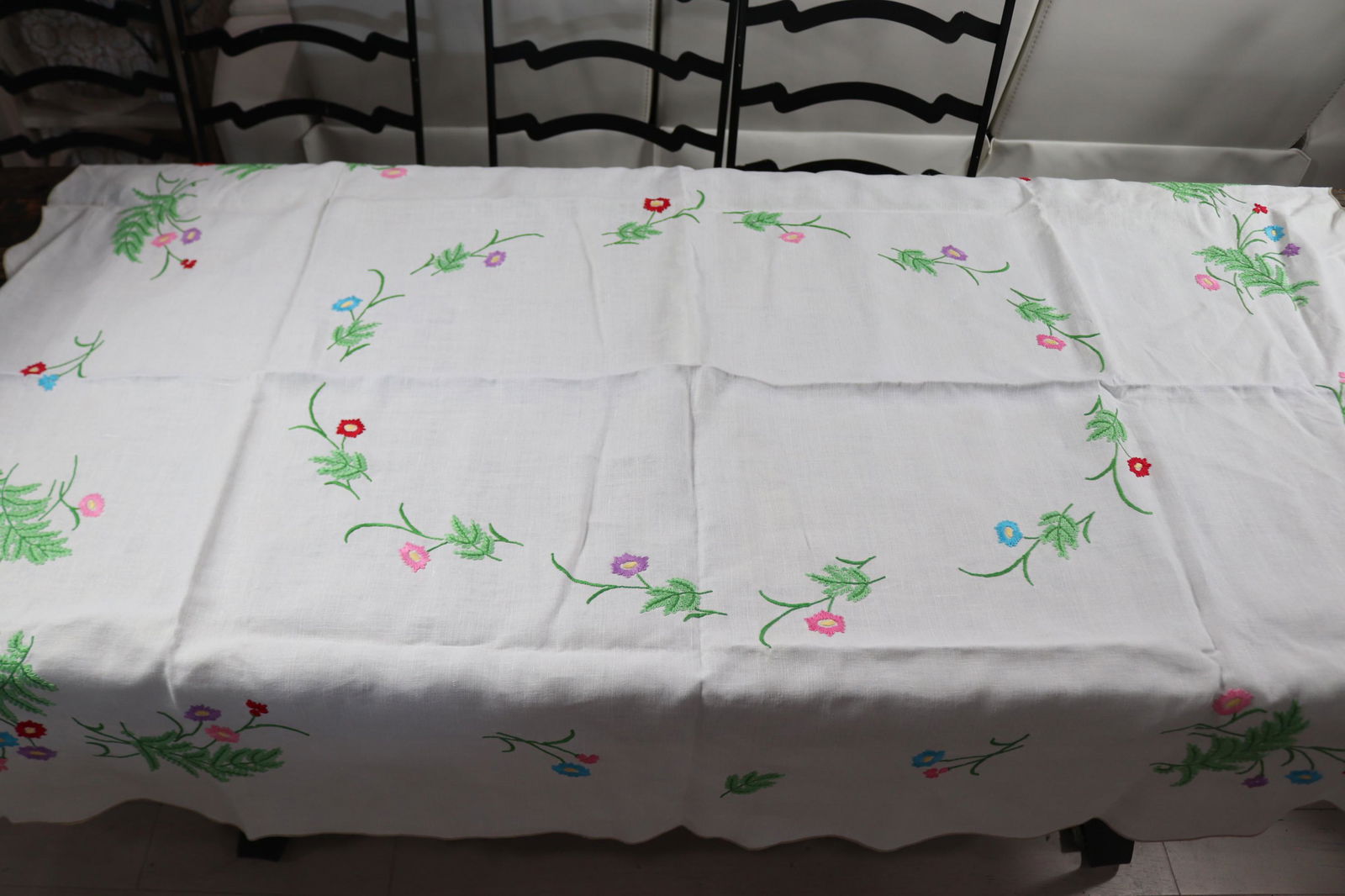 Vintage Hand Embroidered Floral Linen Tablecloth (1 of 7)