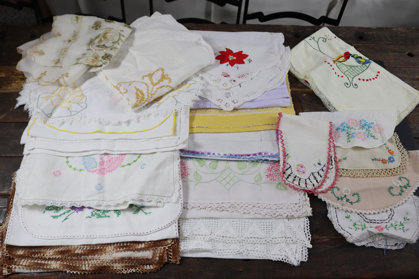 Large Lot of Vintage Embroidered Tablecloths, Runners, & Doilies (1 of 8)