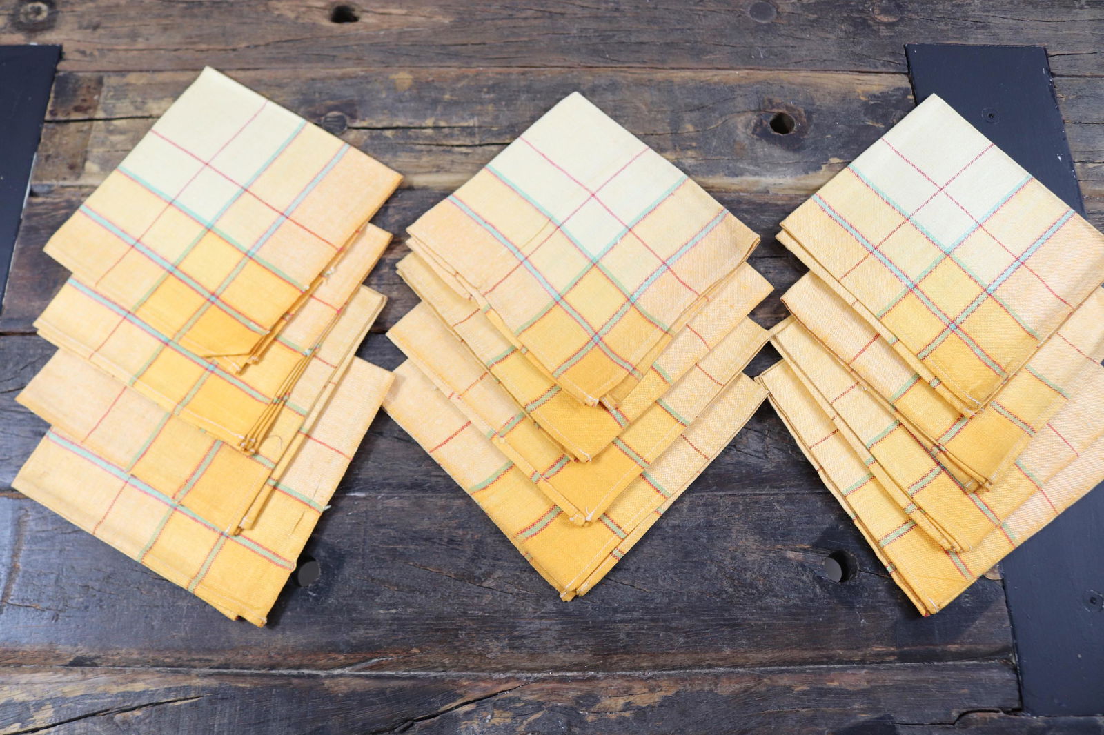 Set of 12 Vintage Old Store Stock Gold Plaid Stripe Napkins (1 of 2)