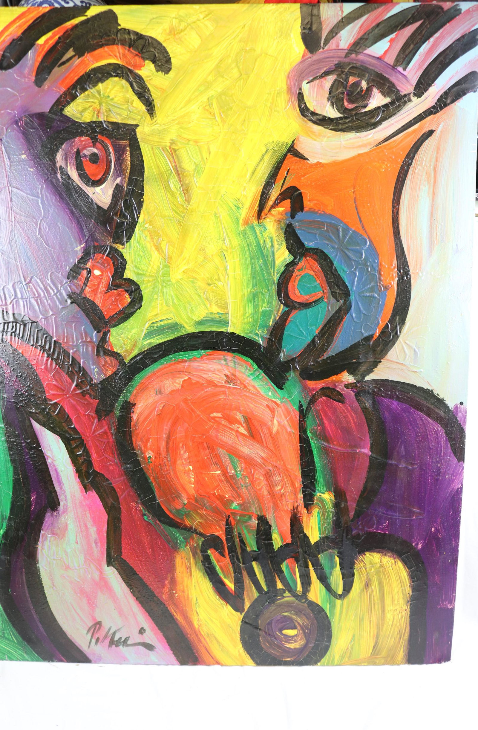 Peter Robert Keil "Yellow Green Garden" Oil on Canvas, Signed: PLEASE LOOK AT PHOTO'S FOR ANY DAMAGES AND MEASUREMENTS