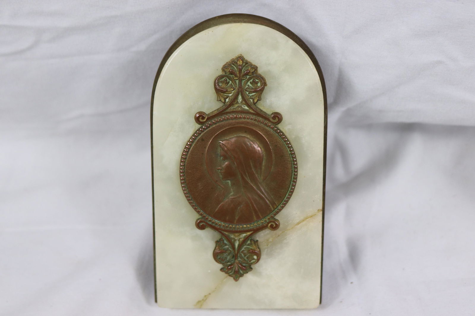 Antique French Madonna Bronze Plaque on Marble & Bronze Frame (1 of 5)