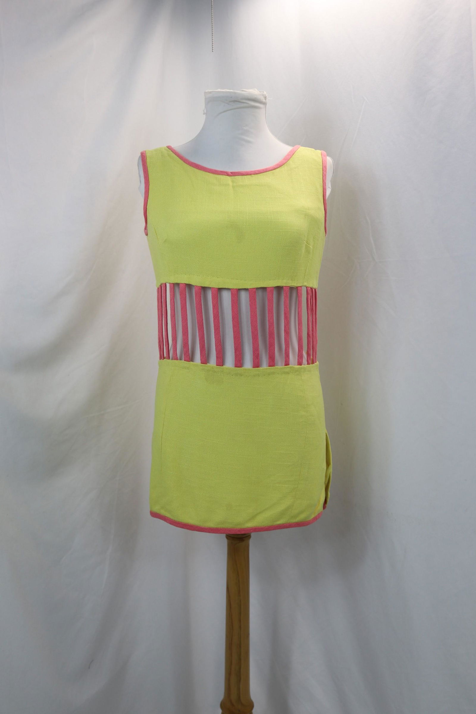Vintage 1960's Go-go Girl Mini Dress, Pink & Yellow Cotton (1 of 10)
