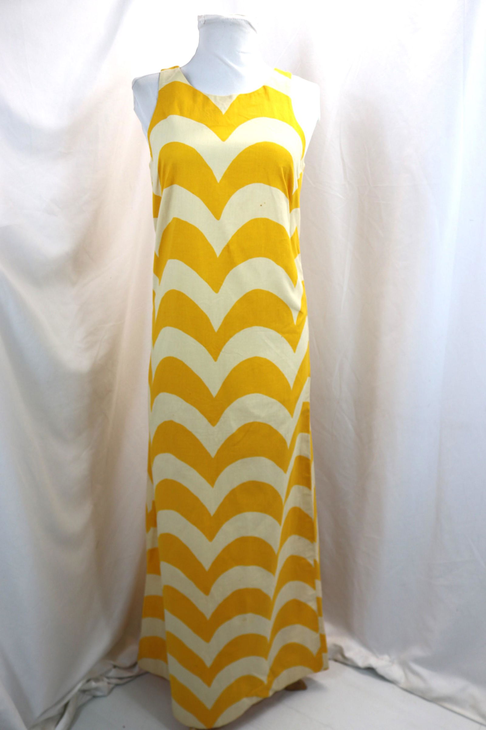 Vintage 1965 Marimekko Yellow & White Cotton Color Block Tunic Maxi Dress: size 38, some small marks, see photo's