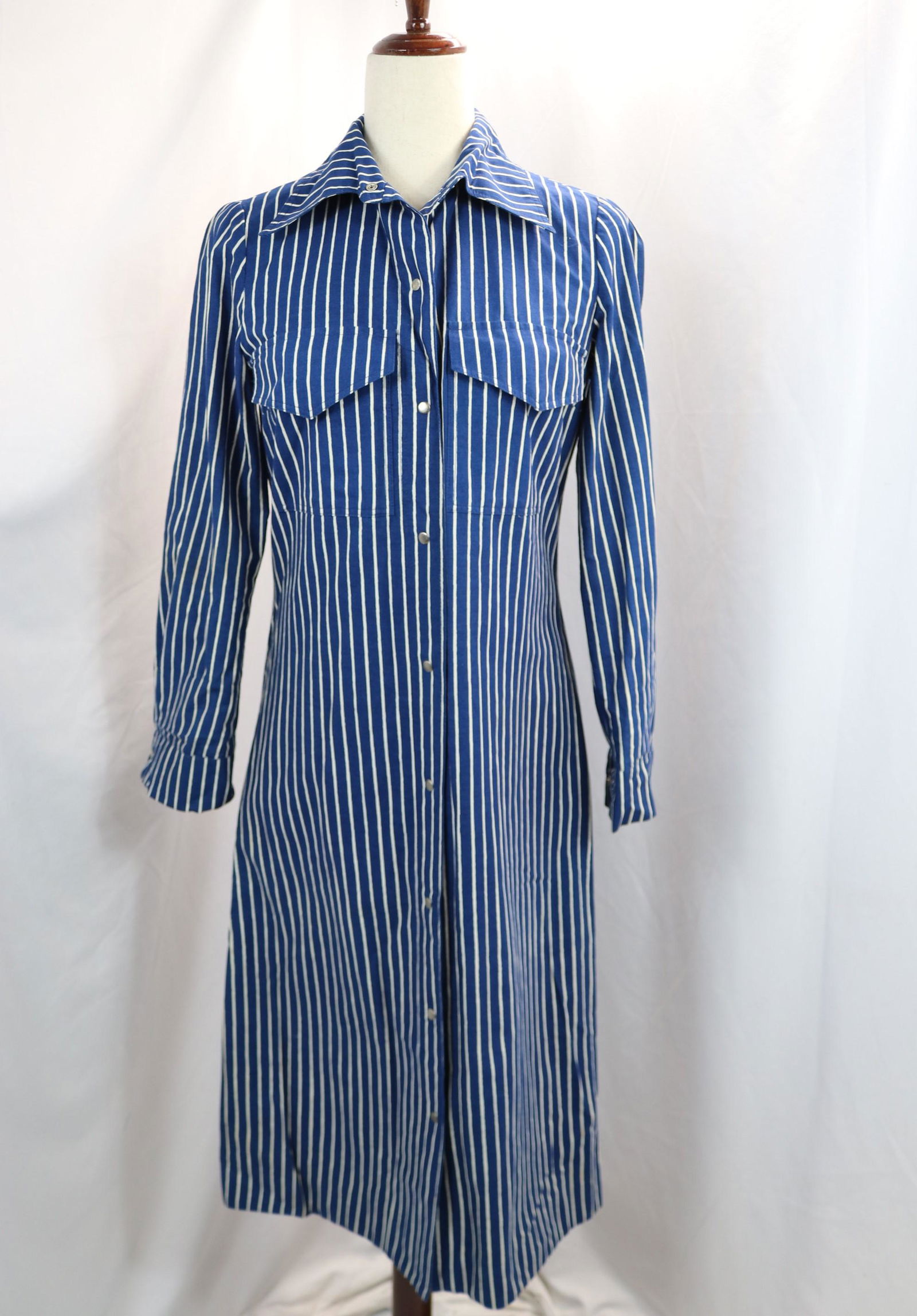 Vintage 1974 Marimekko Research Design Navy Blue & White Stripe Shirt Dress/Coat (1 of 7)
