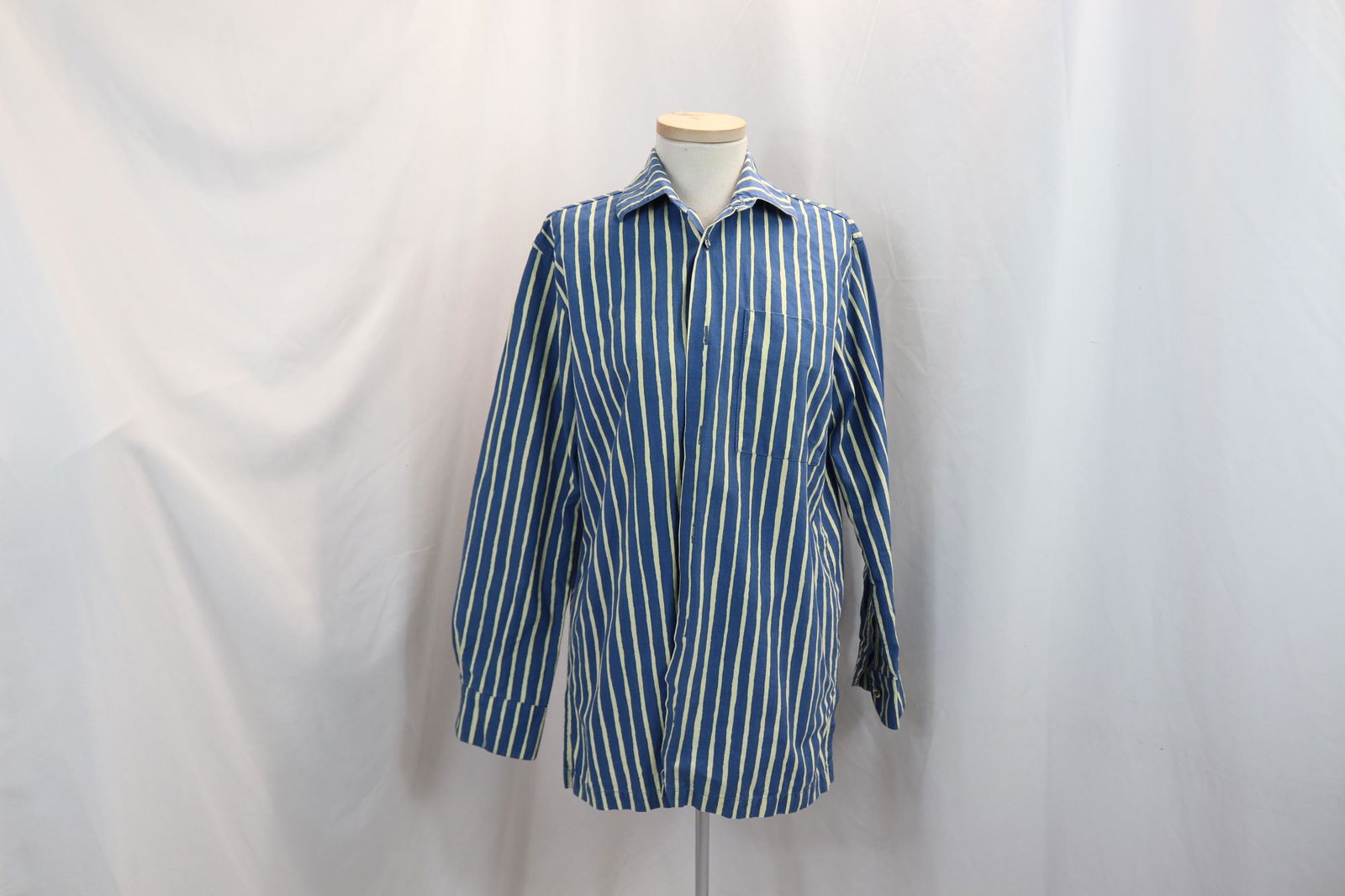 Vintage 1970's Marimekko Men's Blue & White Stripe Long Sleeve Cotton Shirt (1 of 5)