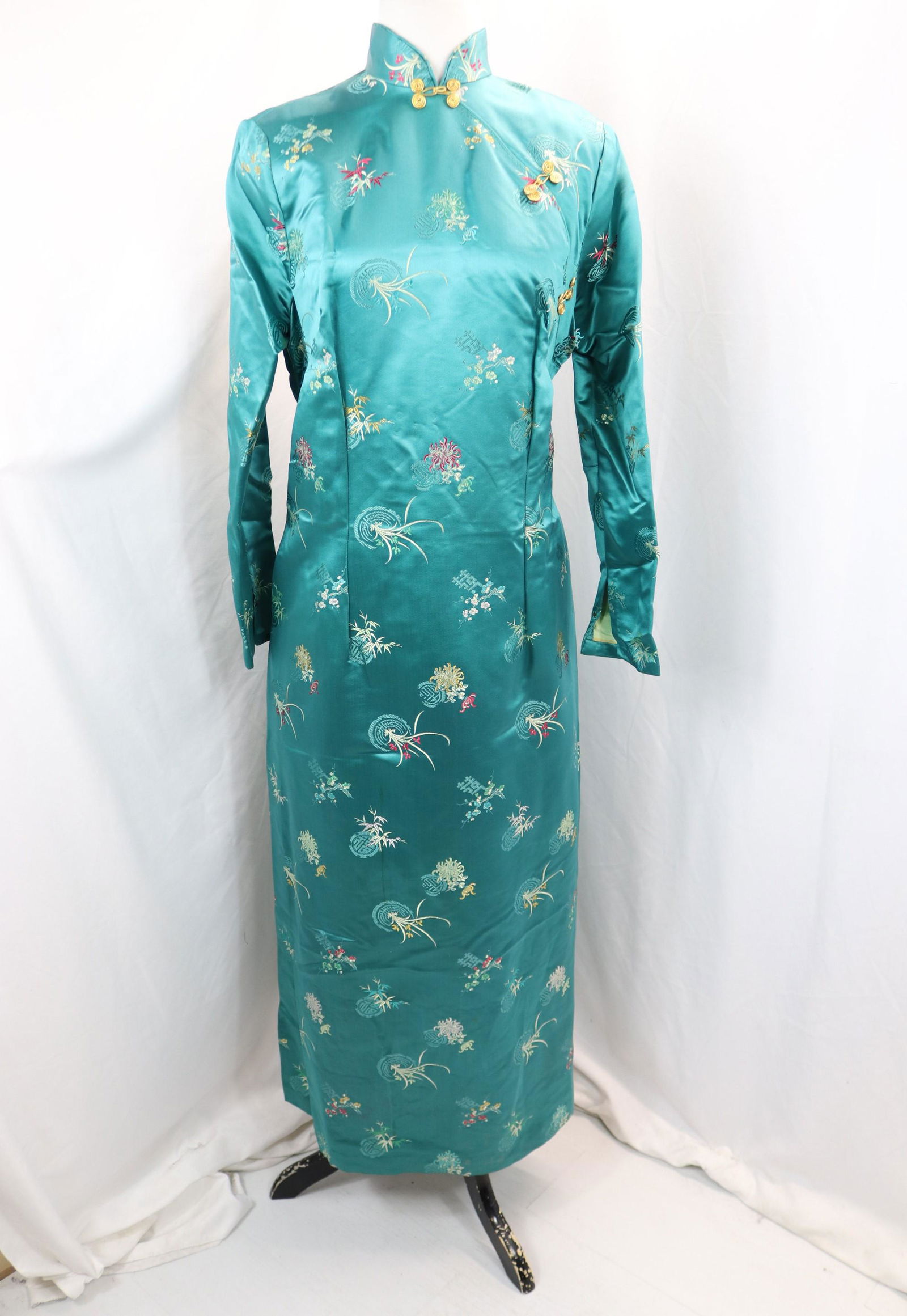 Vintage Green Silk Brocade Cheongsam Full Length Dress (1 of 5)