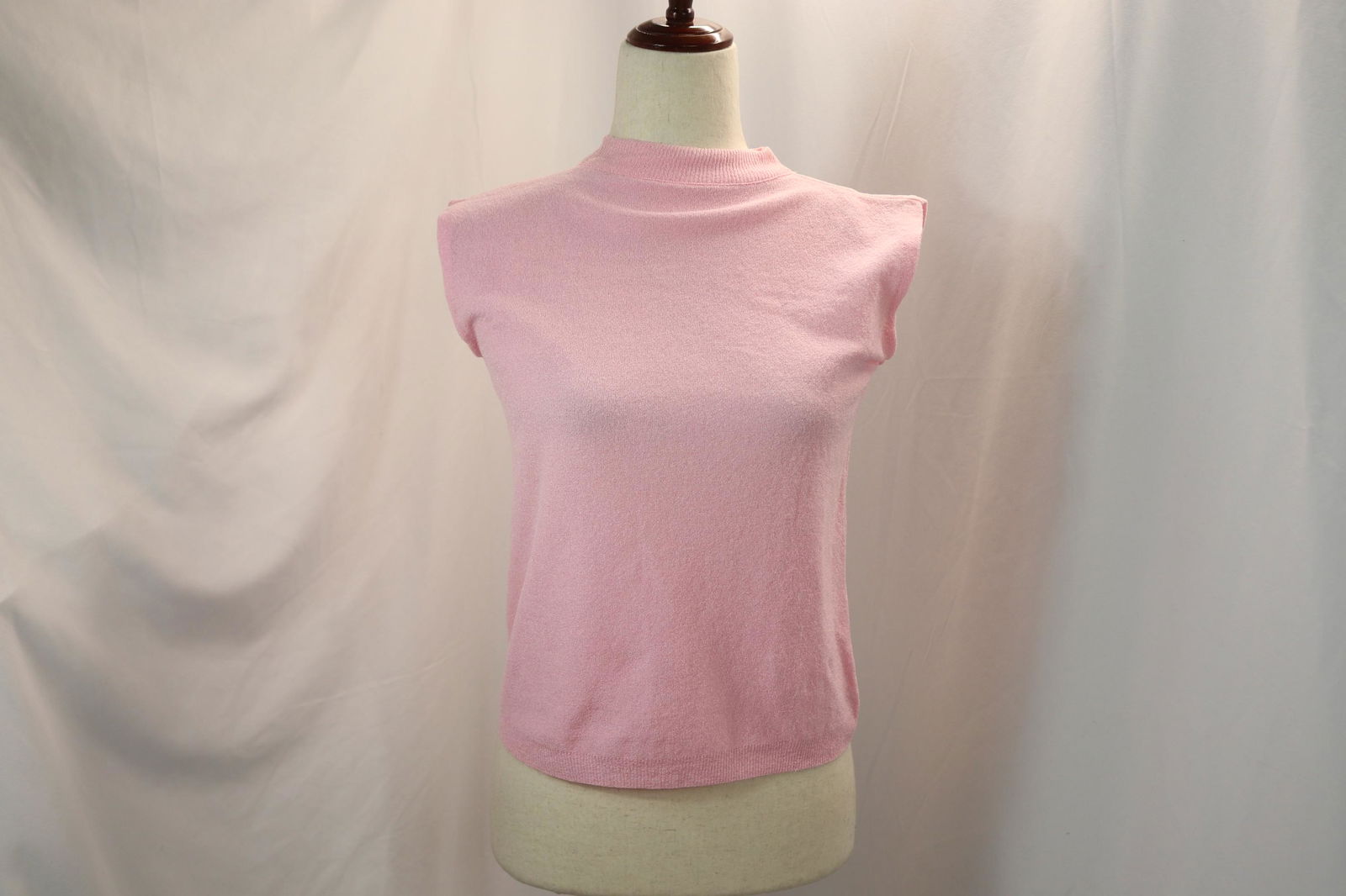 Vintage 1960's Pink Old Store Stock Sleeveless Sweater: approx. 34 bust, has some storage marks, see photo's