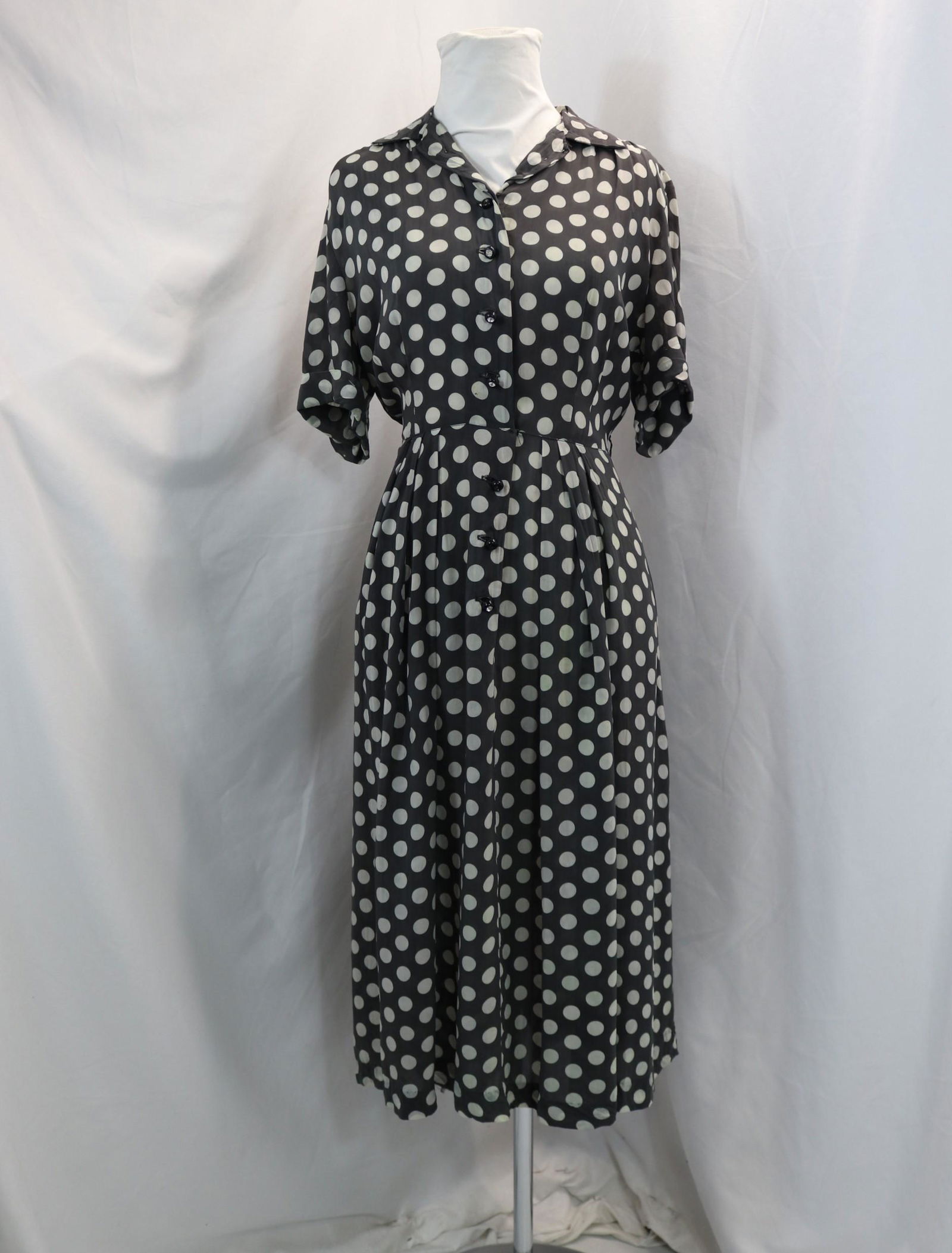 Vintage 1950's Eve Carver Black Dot Dress, Sheer Rayon Blend (1 of 13)