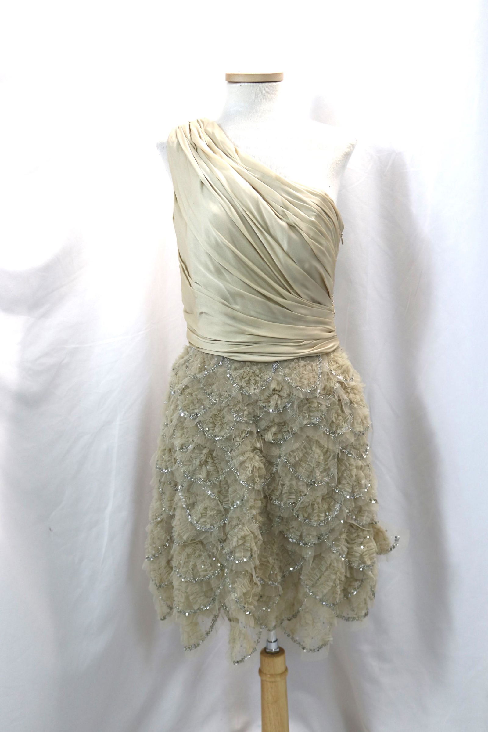 Vintage Lorena Sarbu One Shoulder Silk, Tulle & Sequin Cocktail Dress (1 of 7)