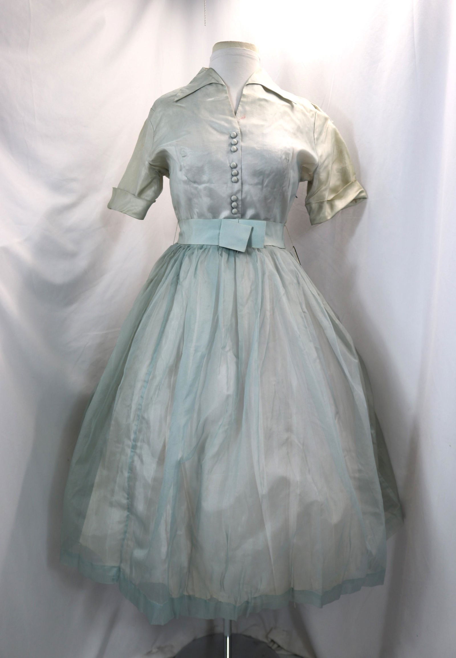 Vintage 1950's Blue Silk Chiffon Party Dress, Old Store Stock (1 of 16)