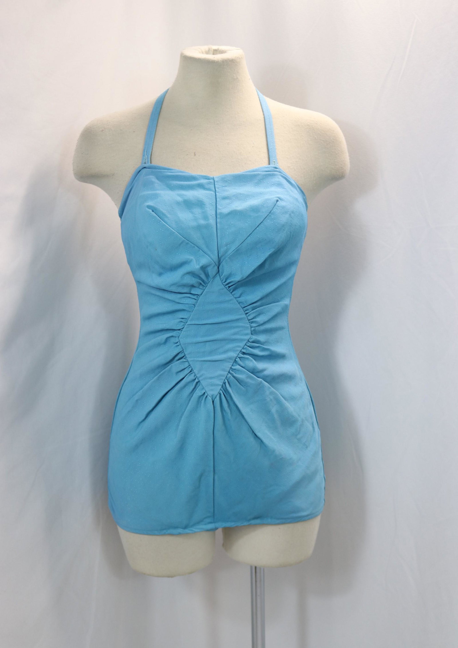 Vintage 1950's Blue One Piece Stretch Bathing Suit: approx. 28 bust, 24 waist, good condition, see photo's