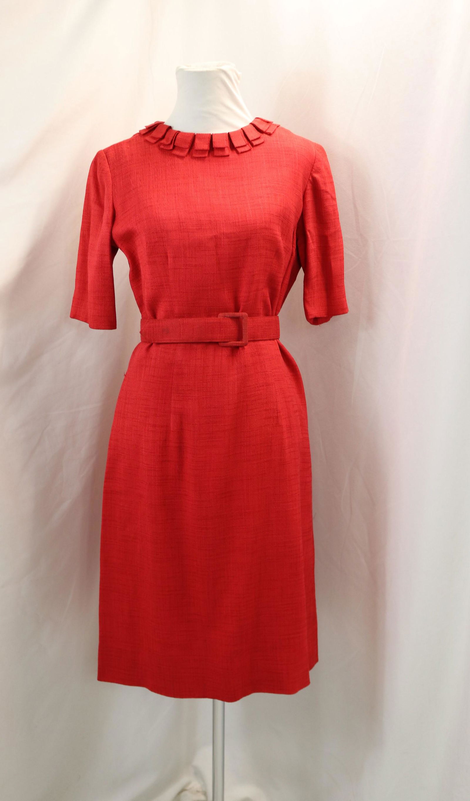 Vintage 1960's David Crystal Red Sheath Dress with Belt (1 of 6)