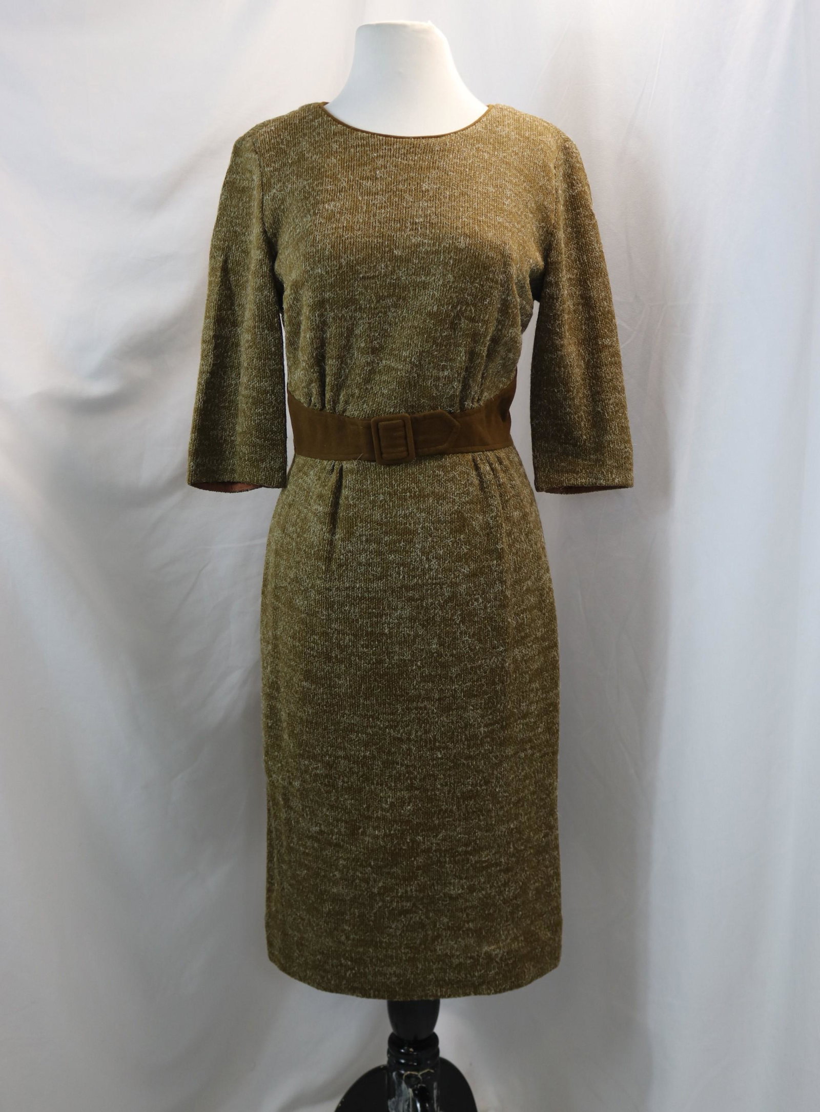 Vintage 1960's McArthur LTD Brown Wool Knit Sheath Dress: approx. 38 bust, 28 waist, good condition, see photo's