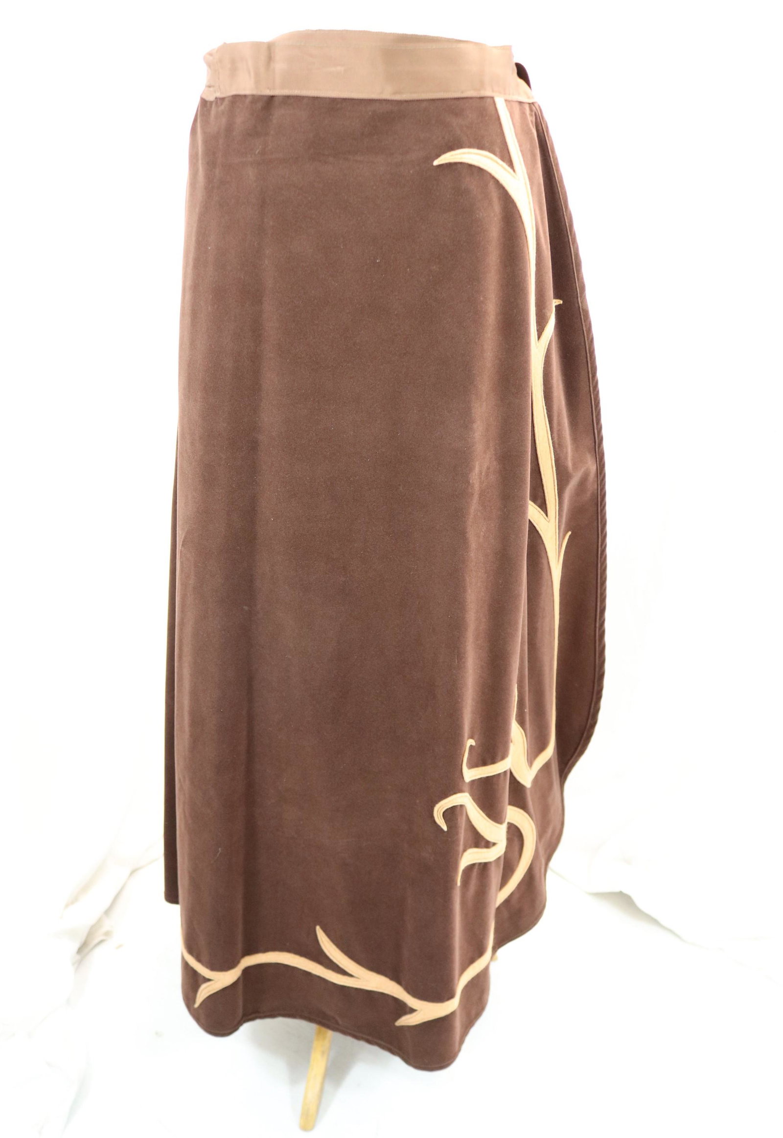 Vintage Robert Brand Brown Faux Suede Wrap Skirt with Applique (1 of 5)