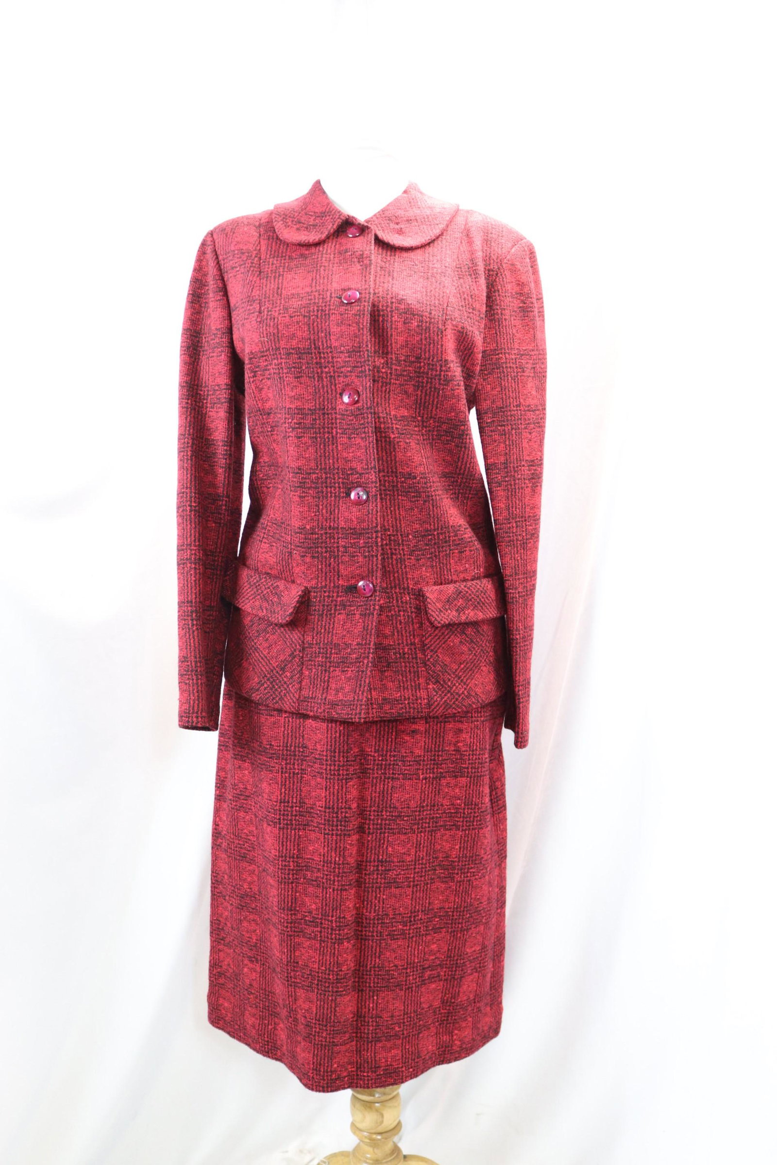Vintage 1950's Koret of California Red & Black Wool Tweed Skirt & Jacket (1 of 5)