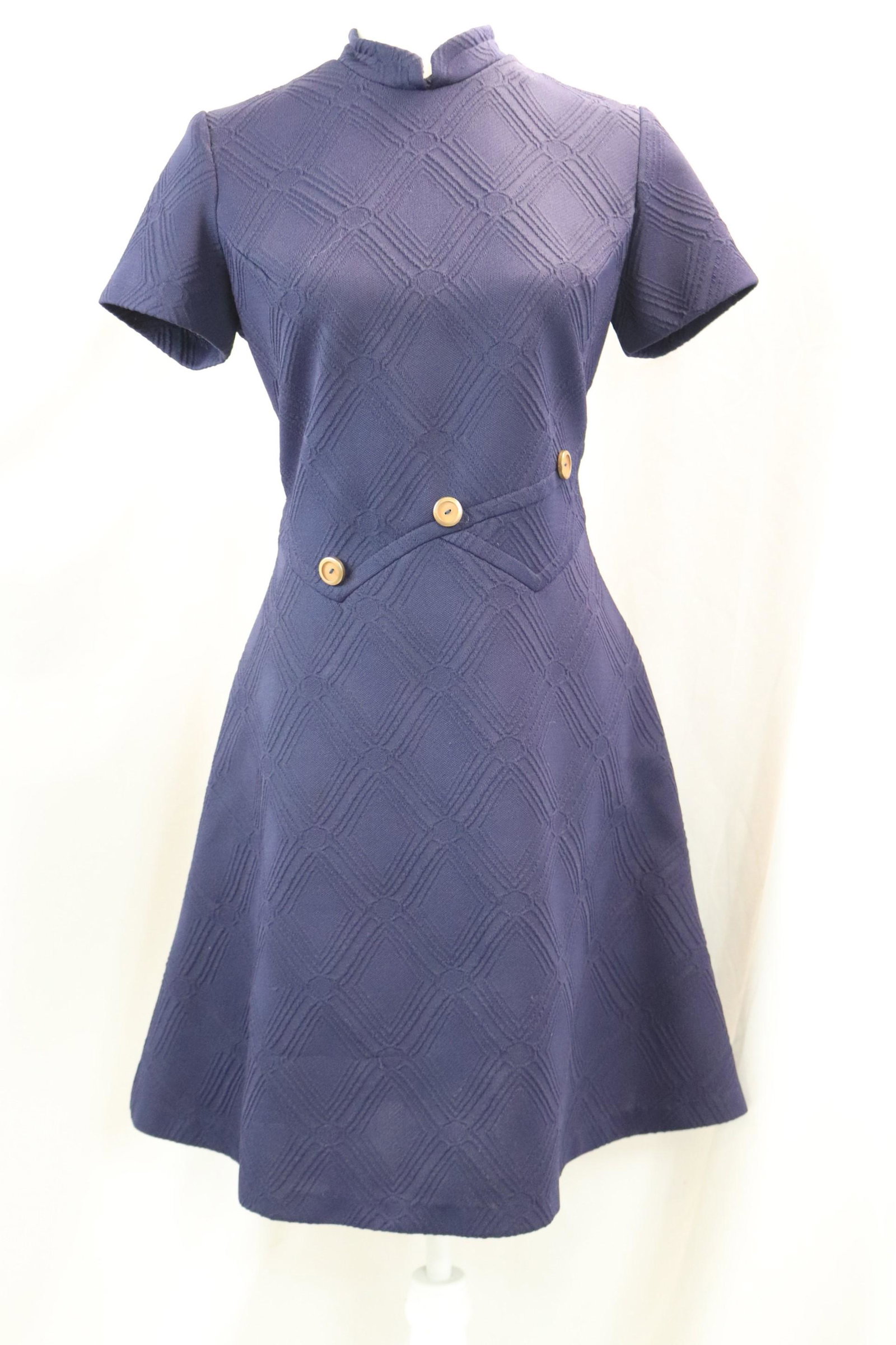 Vintage 1960's Blue Polyester Shift with Button Detail (1 of 5)