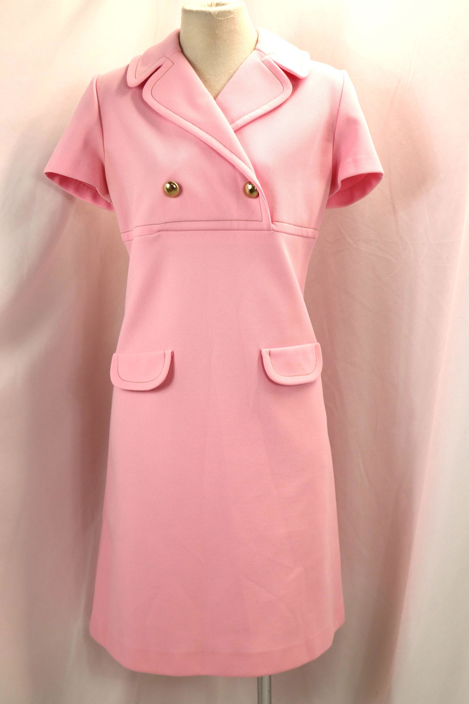 Vintage 1960's Route One Pink Poly Knit Shift: approx. 38 bust, 34 waist, has yellow spot, see photo's