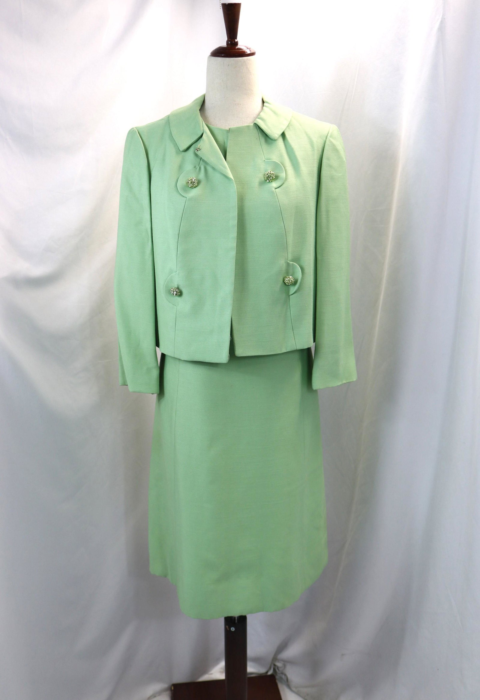 Vintage 1960's Rona Lime Green 2 Piece Dress & Jacket Set (1 of 9)