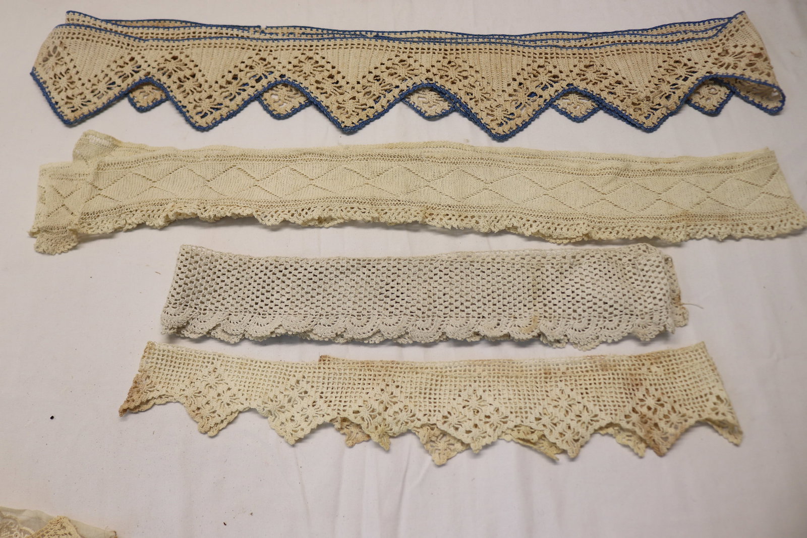 Lot of 4 Vintage Hand Made Trims, Several Yards: see photo's