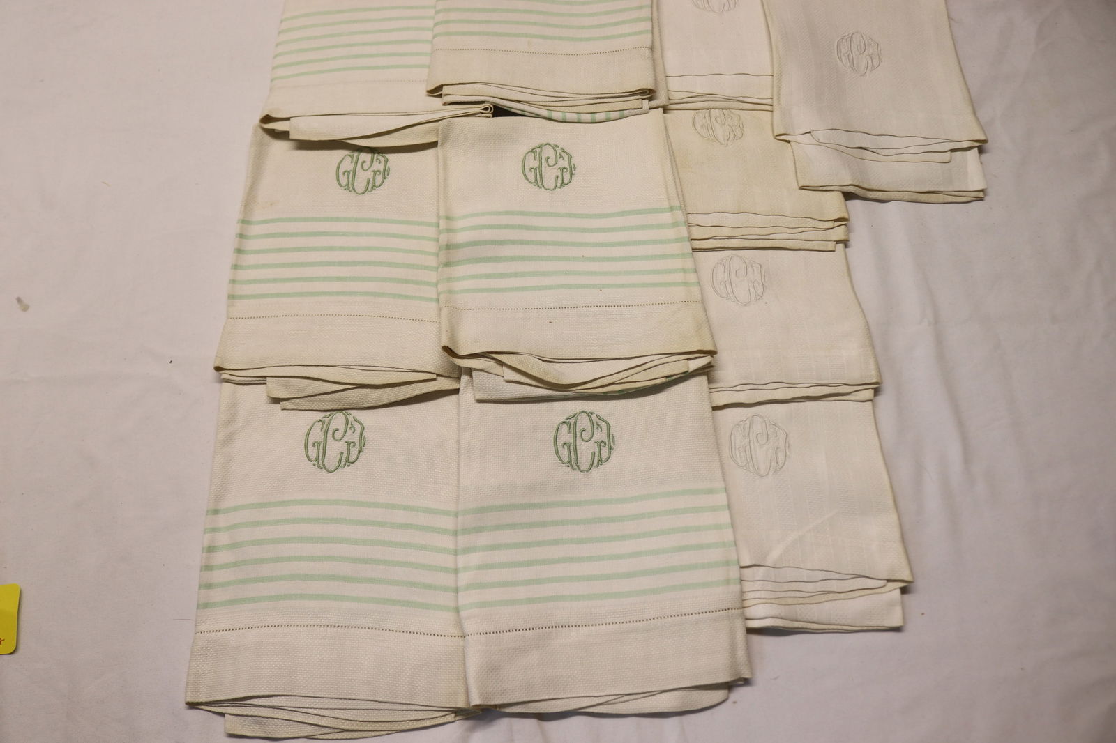 Lot of 11 Vintage Monogram Towels, 2 Styles: see photo's