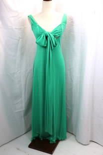 Vintage Joy Stevens Green Poly Knit Gown: approx. 36 bust, 30 waist, has storage mark, see photo's